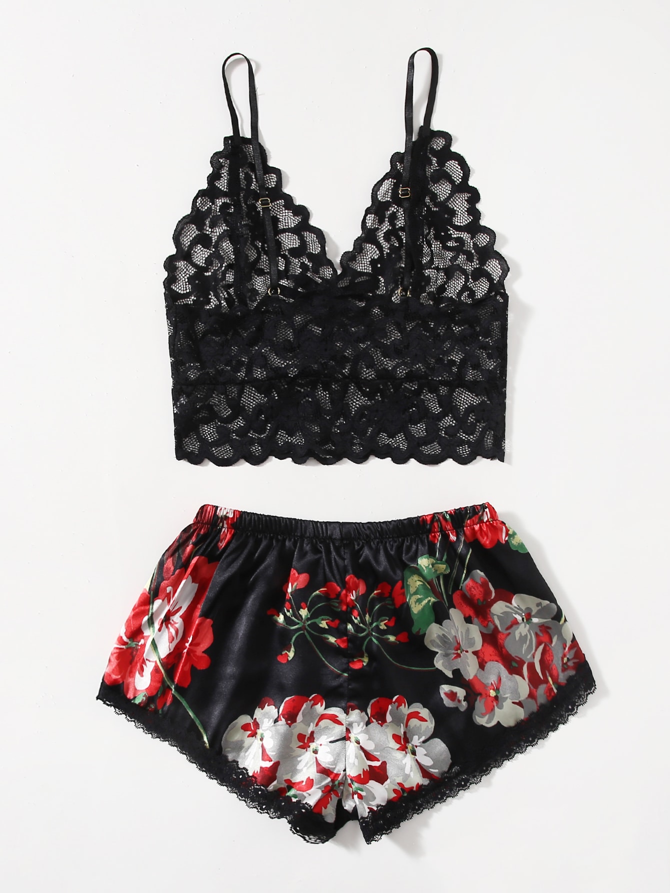 Lace Bralette Set - Set Pigiama in Pizzo Floreale per